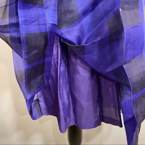 Vintage Albert Nipon Boutique 100% Silk Purple Plaid Bow Strapless Dress Size 6 - Picture 13 of 15